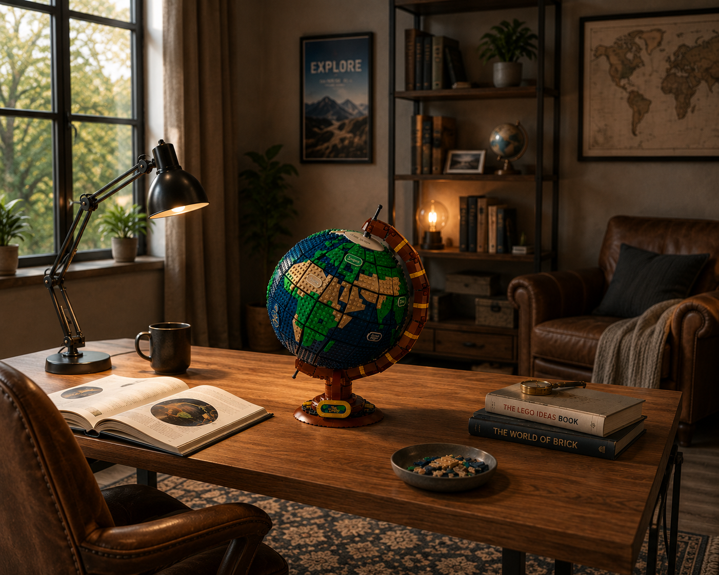 Globe de construction exposé sur un bureau chaleureux